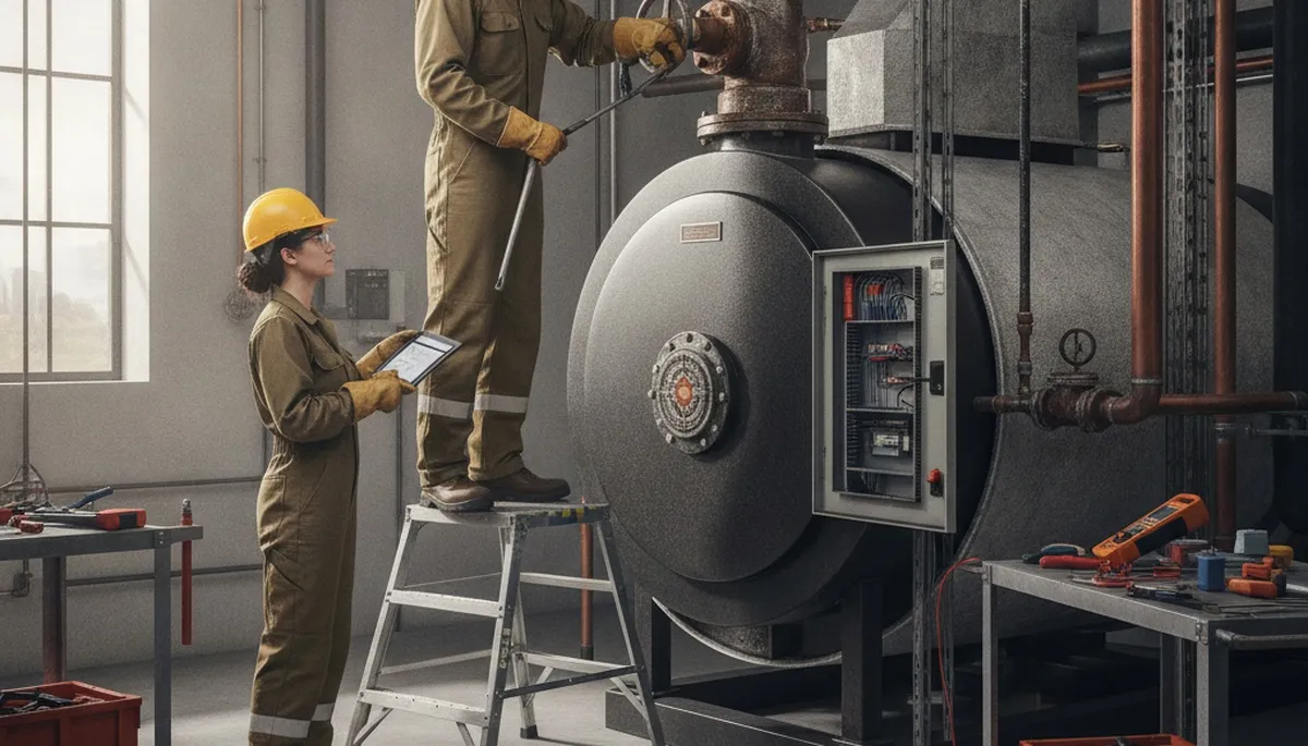 Boiler repair technician inspecting a home boiler in Nashville, TN for heating service