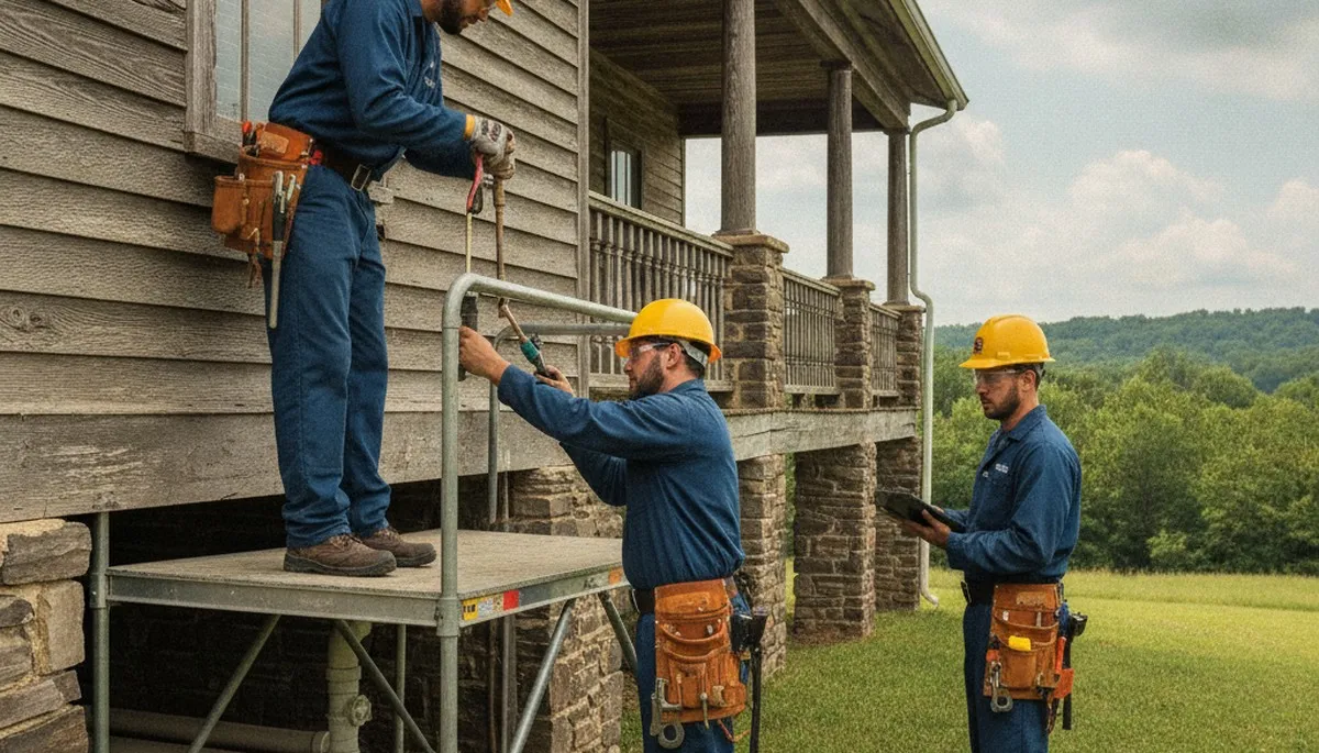 Plumber repairing pipe leak in Nashville, TN for plumbing service call